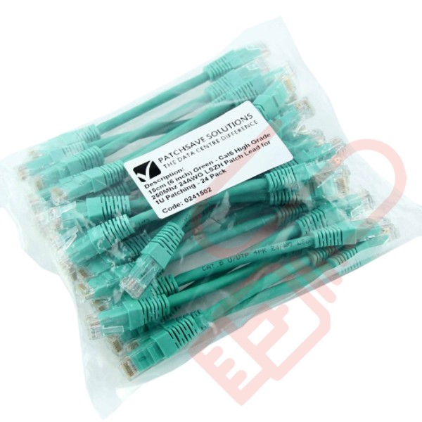 24 Pack of 15cm (6-inch) in Green - Cat5e High Grade 125MHz 24AWG LSZH Patch Cables for 1U Patching