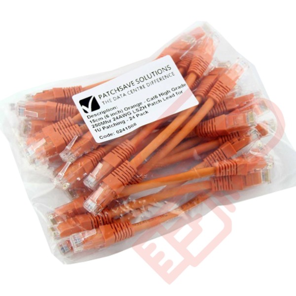 24 Pack of 15cm (6-inch) in Orange - Cat6 High Grade 250MHz 24AWG LSZH Patch Cables for 1U Patching