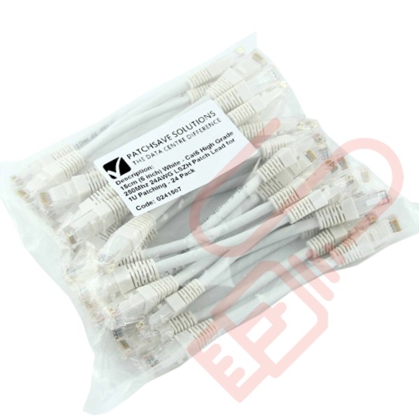 24 Pack of 15cm (6-inch) in White - Cat6 High Grade 250MHz 24AWG LSZH Patch Cables for 1U Patching