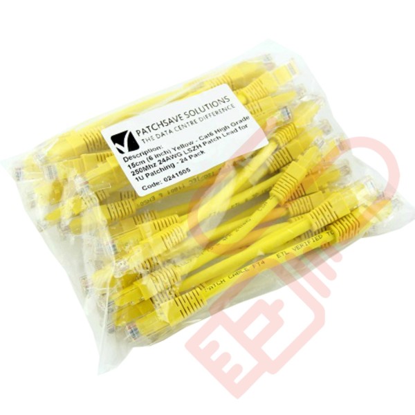 24 Pack of 15cm (6-inch) in Yellow - Cat6 High Grade 250MHz 24AWG LSZH Patch Cables for 1U Patching
