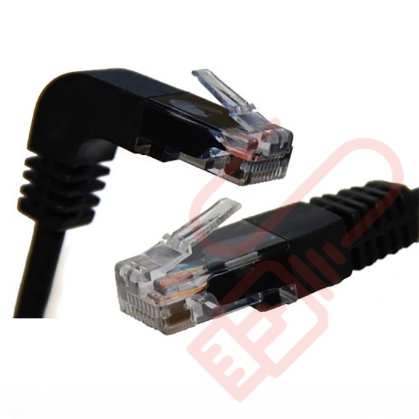 Cat5e Patch Cables Right Angle 'UP' to Straight RJ45 UTP Flush Booted Black