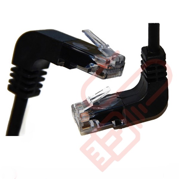 Cat5e Patch Cables Right Angle 'UP' to Right Angle 'Down' RJ45 UTP Flush Booted Black