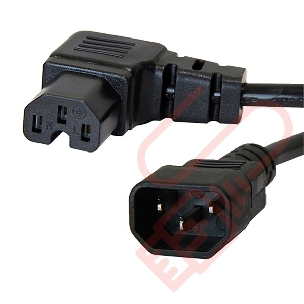 C14 to C15 Angled Left 10A Power Extension Cable Black