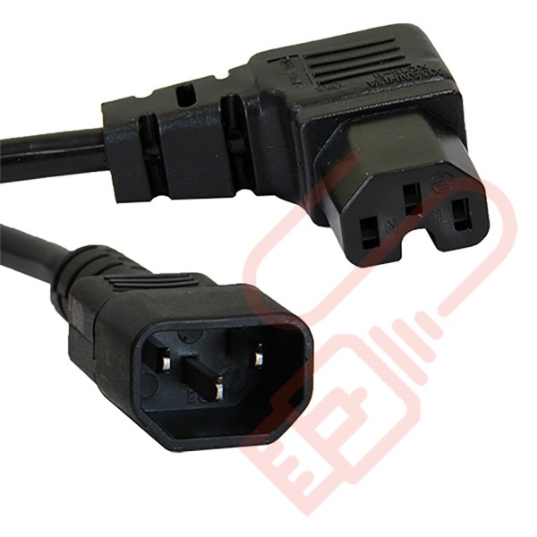 C14 to C15 Angled Right 10A Power Extension Cable Black