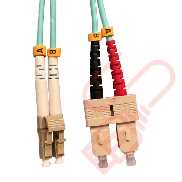 OM4 LC to SC Fibre Patch Cables Multimode Duplex Aqua Blue