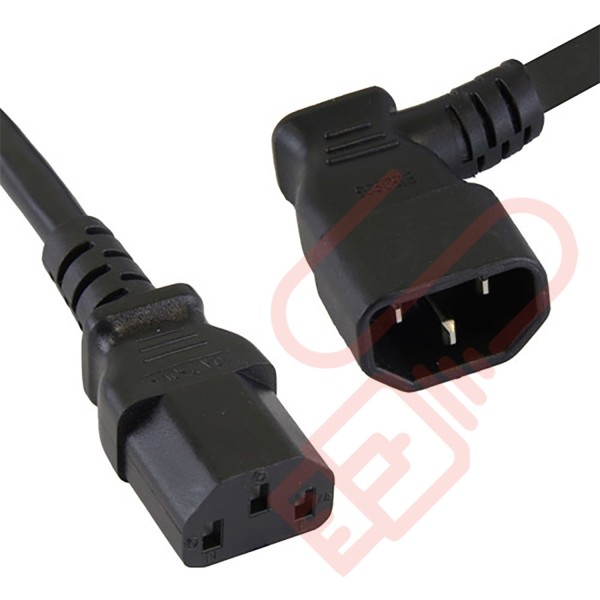 Black - C13 Straight - C14 Angled Left (C14 Plug) - IEC Female Straight (C13) Premium SJT Power Cable