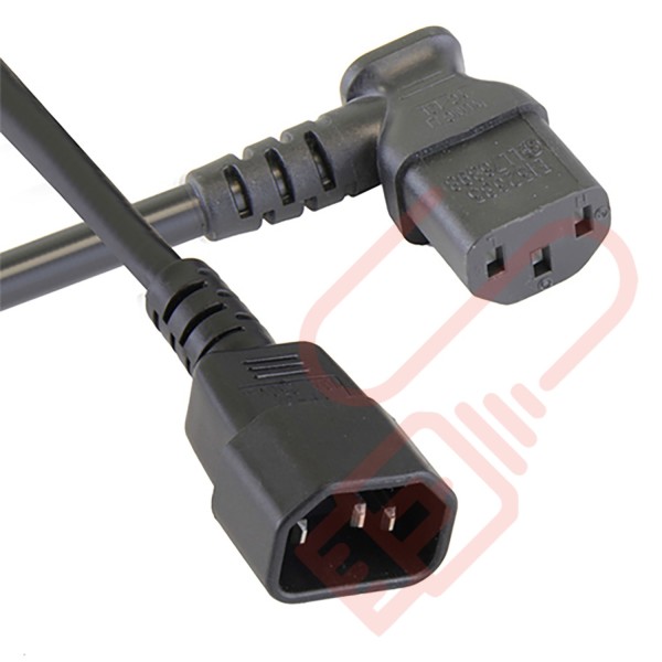 C13 Angled Left to C14 Straight Premium SJT Power Cables Black