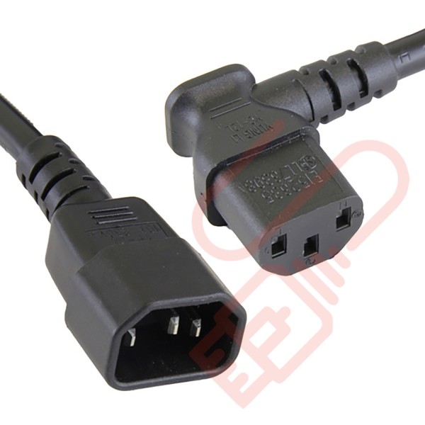 C13 Angled Right to C14 Straight Premium SJT Power Cables Black