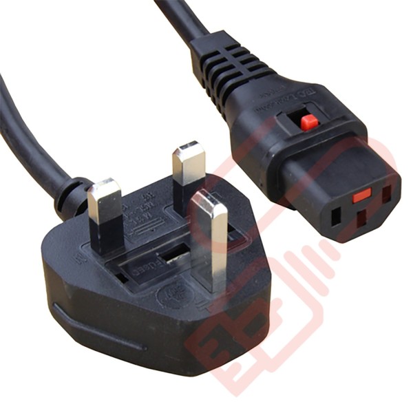 2.0 Metre Black - UK Mains Plug (5 Amp) - C13 IEC Lock 1mmSq PVC Locking Power Cables
