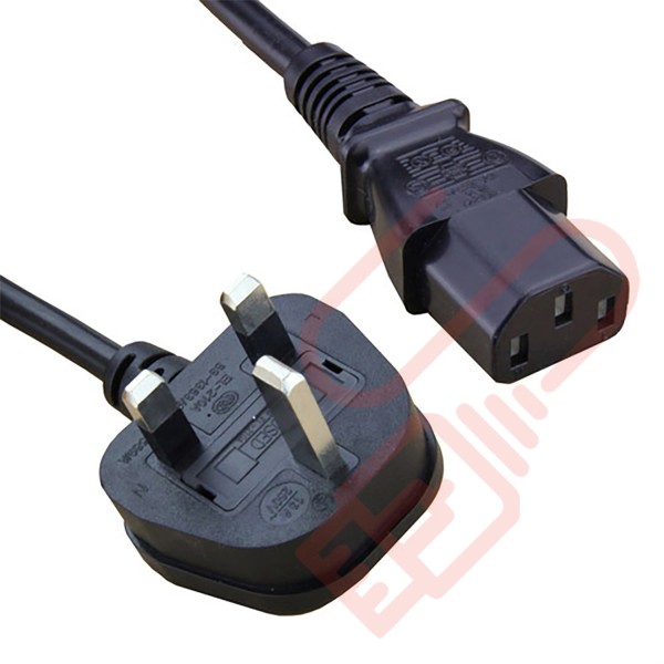 UK Plug (13 Amp) to C13 High Grade 1mmSq PVC Power Cable Black