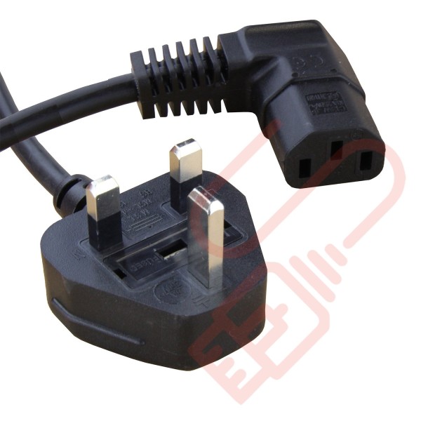 UK Plug (13 Amp) to C13 Angled Right High Grade 1mmSq PVC Power Cables Black