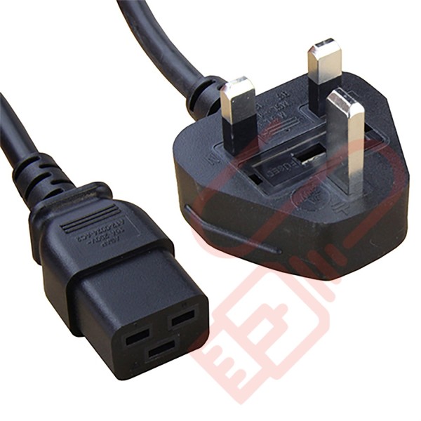 UK Plug (13 Amp) to C19 PVC Power Cables Black