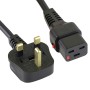 UK Plug (13 Amp) to C19 Locking PVC Power Cable 2m Black