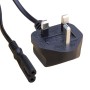 UK Plug (3 Amp) to C7 Figure of 8 PVC Power Cable Black