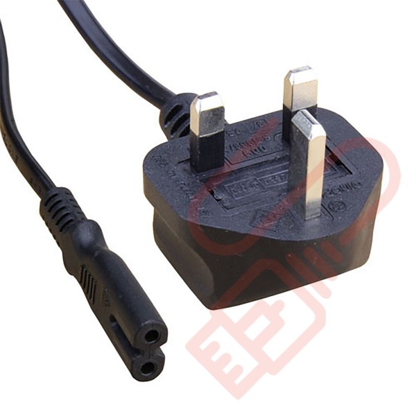 UK Plug (3 Amp) to C7 Figure of 8 PVC Power Cable Black