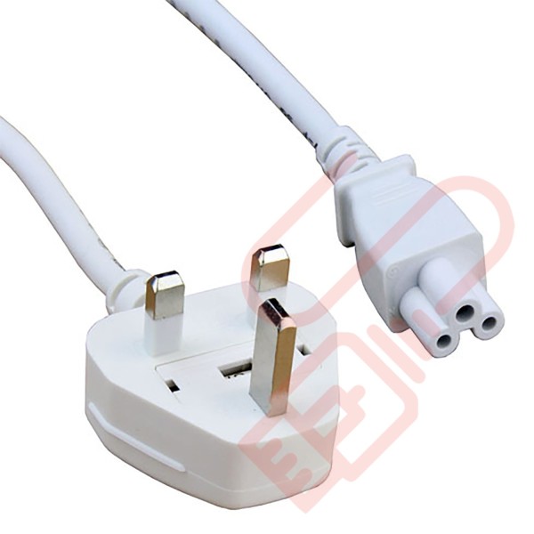 UK Plug (5 Amp) - C5 Clover Leaf PVC Power Cable 1.8m White