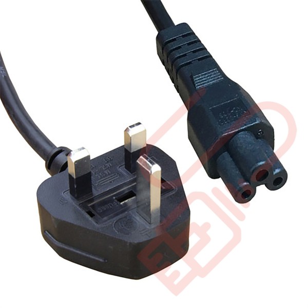 UK Plug (5 Amp) to C5 Clover Leaf PVC Power Cables Black