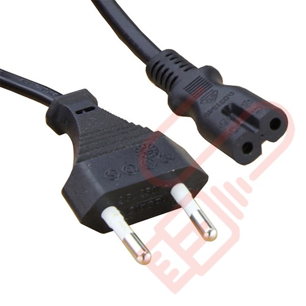 Euro 2 Pin Flat to IEC C7 Figure of 8 Connector Power Cables Black