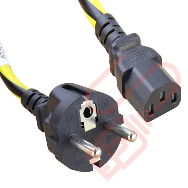 1.8 Metre (6ft) Schuko Euro to C13 Caution Black & Yellow Cables