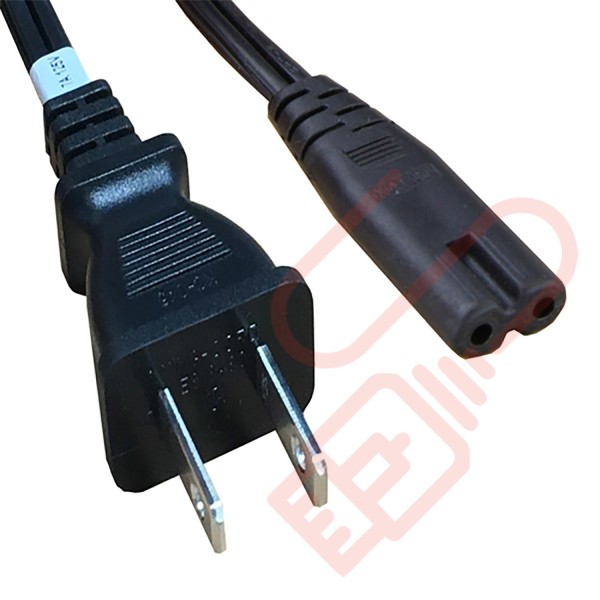 2.0 Metre USA Plug 2 Pin to C7 Figure of 8 Connector 18AWG Power Cables Black