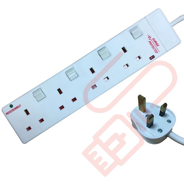 4 Way Individually Switched and Surge Protected Extension Lead White