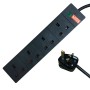 4 Way Socket Gang Block Surge and Spike Protected Extension Lead Black