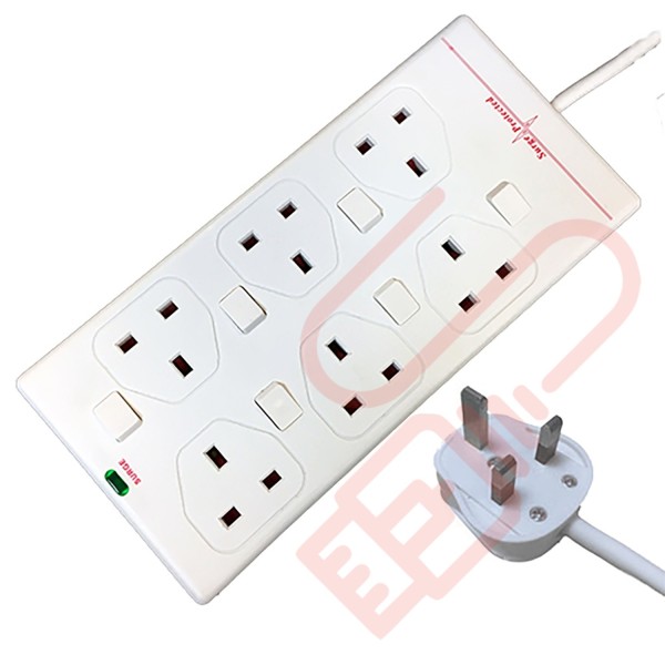6 Way Individually Switched and Surge Protected Extension Lead White