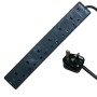 6 Way Socket Gang Block Surge and Spike Protected Extension Lead Black