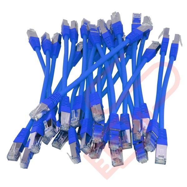 20cm (8-inch) 24 Pack in Blue - Cat6a S/FTP Premium Grade LSZH Patch Cables for 2U Patching