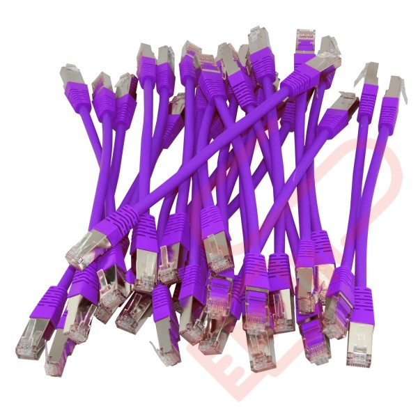 20cm (8-inch) 24 Pack in Purple - Cat6a S/FTP Premium Grade LSZH Patch Cables for 2U Patching