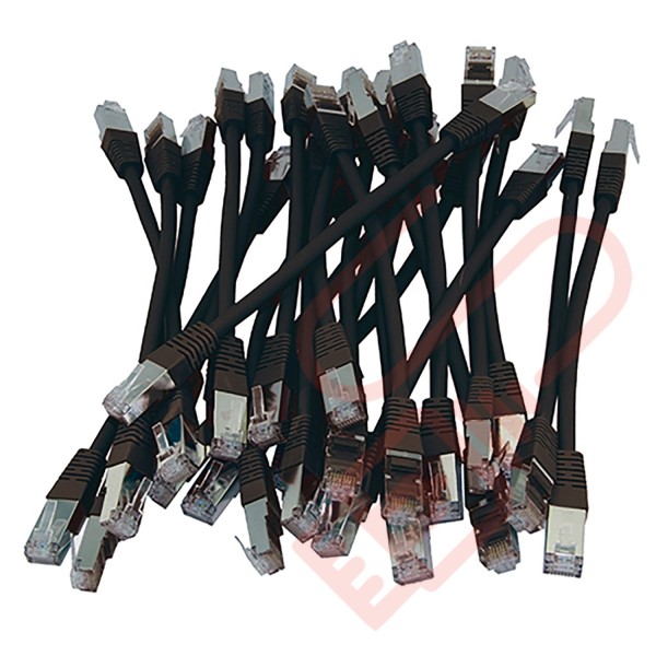 20cm (8-inch) 24 Pack in Black - Cat6a S/FTP Premium Grade LSZH Patch Cables for 2U Patching