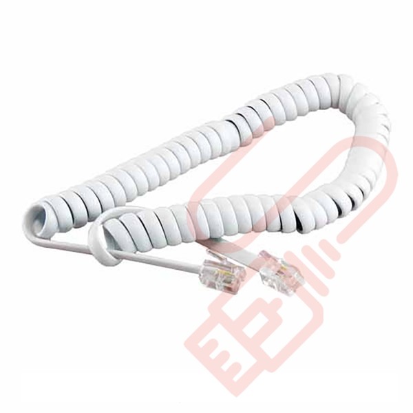 White RJ10 4P4C Connectors Coiled Telephone Cord