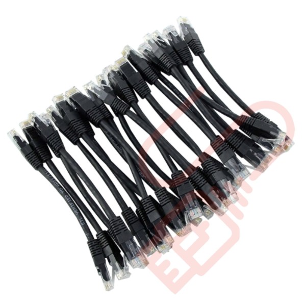24 Pack of 20cm (8-inch) in Black - Cat5e High Grade 125MHz 24AWG LSZH Patch Cables for 2U Patching