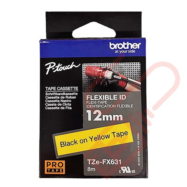 TZEFX-631 Brother 12mm Wide Tape Black On Yellow Flexible ID Laminated