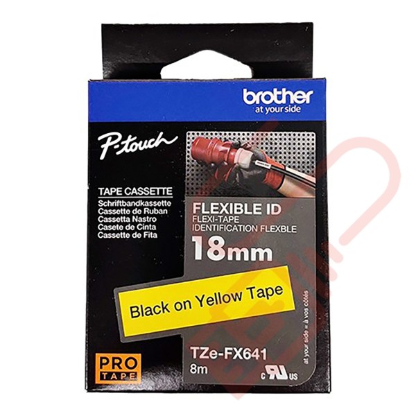 TZEFX-641 Brother 18mm Wide Tape Black On Yellow Flexible ID Laminated