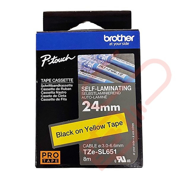 TZESL-651 Brother 24mm Wide Tape Black On Yellow Self Laminating