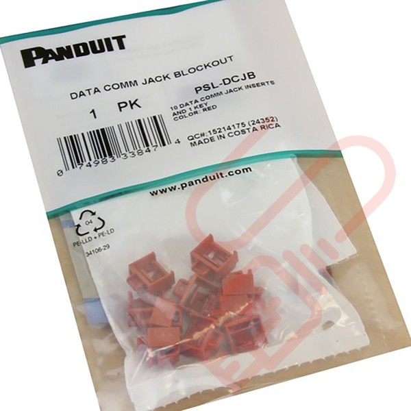 Panduit RJ45 Blockout Device - 10 Data Comm Jack Inserts and Removal Tool in Red PSL-DCJB