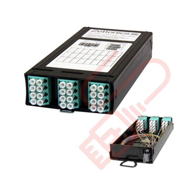 Zettonics MTP/MPO LC OM4 Multimode 12 Duplex Fibre 1x MTP Cassette Aqua (Polarity A/C)