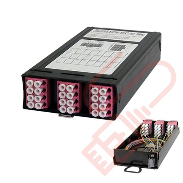 Zettonics MTP/MPO LC OM4 Multimode 12 Duplex Fibre 1x MTP Cassette Violet (Polarity A/C)