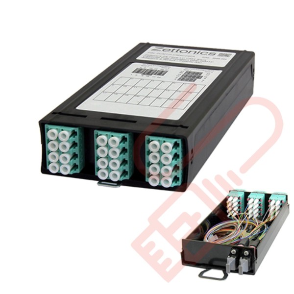 Zettonics MTP/MPO LC OM4 Multimode 12 Duplex Fibre 2x MTP Cassette Aqua (Polarity A/C)