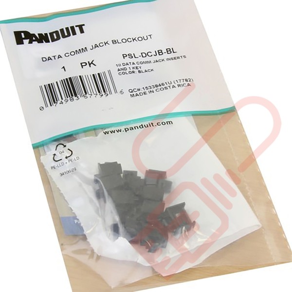 Panduit RJ45 Blockout Device - 10 Data Comm Jack Inserts and Removal Tool in Black PSL-DCJB-BL
