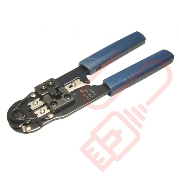 RJ45 crimp tool with cable stripper and cutter